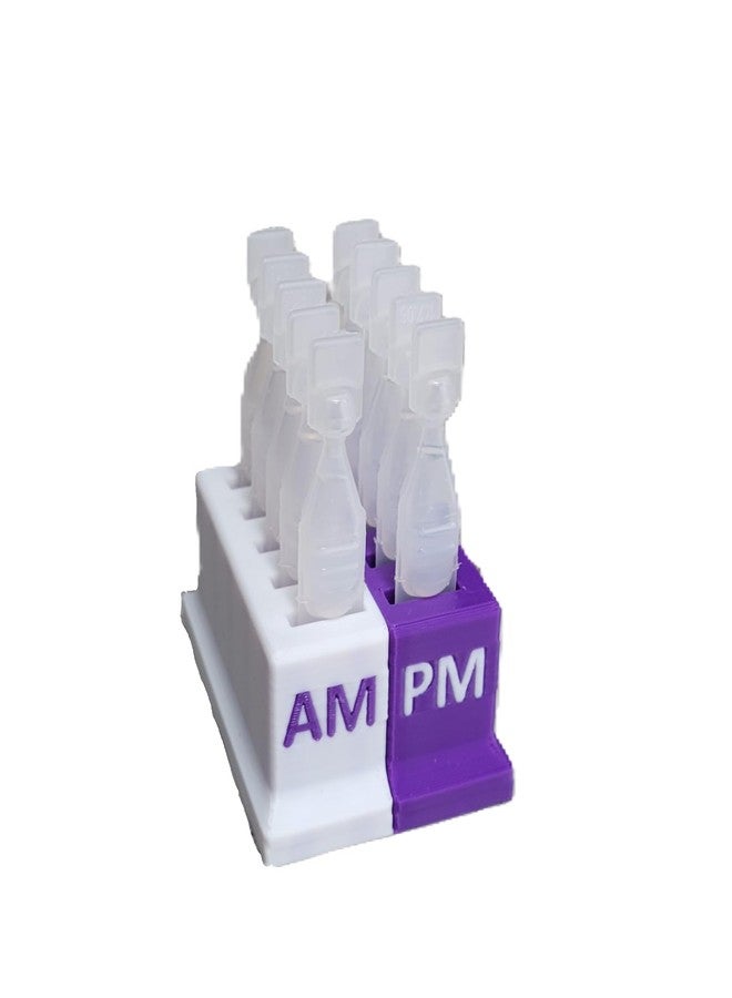 Znet3D Eye Drop Vial Holder for Single-Use Disposable Vials – Compatible with Major Brands, Dual-Color with AM/PM Sides for Usage Tracking, Available in 10-Slot & 14-Slot Sizes (White/Purple, 10-Slot) - Image 1